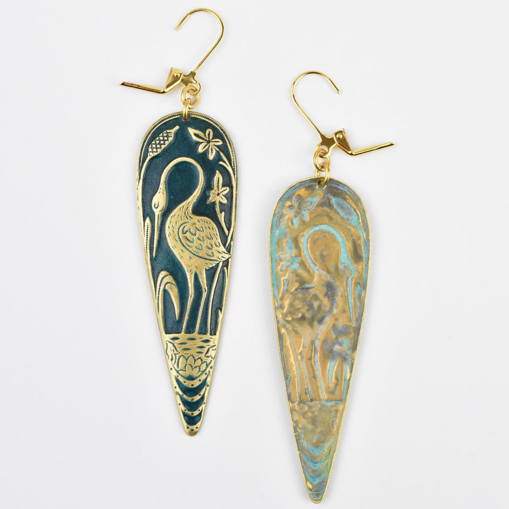 Teal Crane Earrings - Goldmakers Fine Jewelry