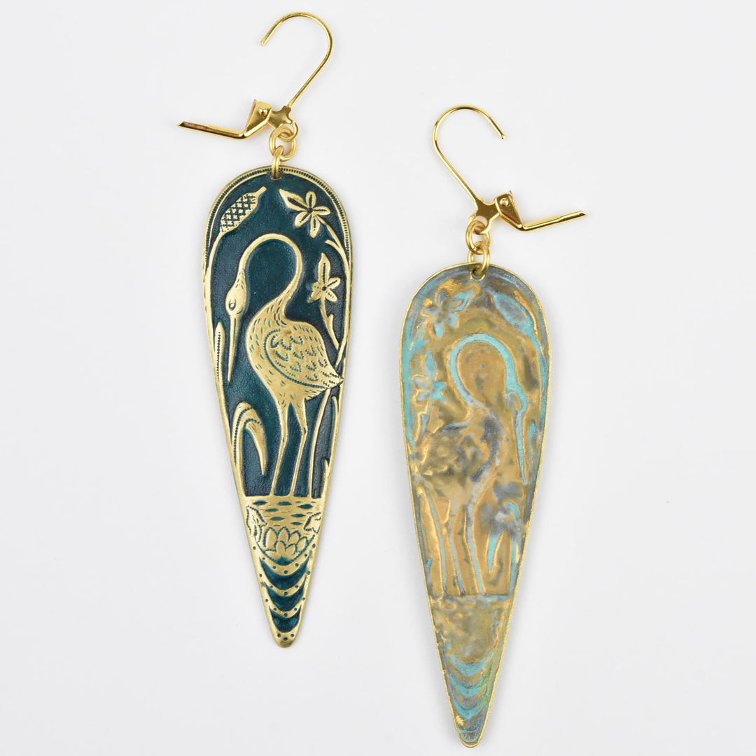 Teal Crane Earrings - Goldmakers Fine Jewelry