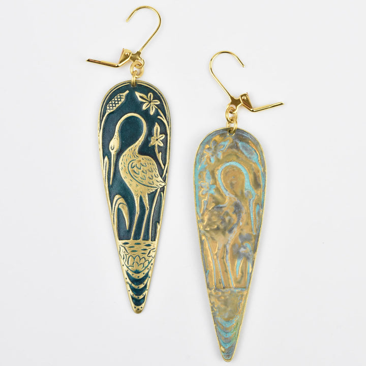 Teal Crane Earrings - Goldmakers Fine Jewelry