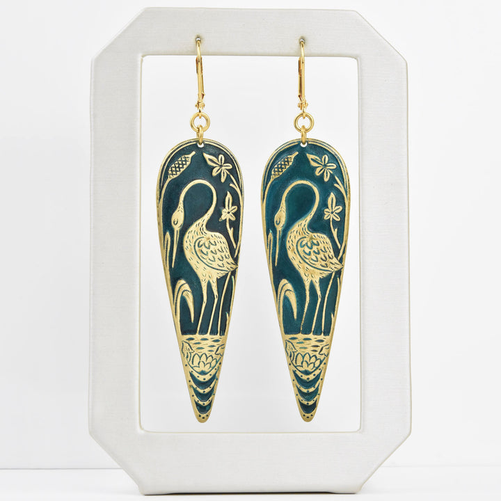 Teal Crane Earrings - Goldmakers Fine Jewelry