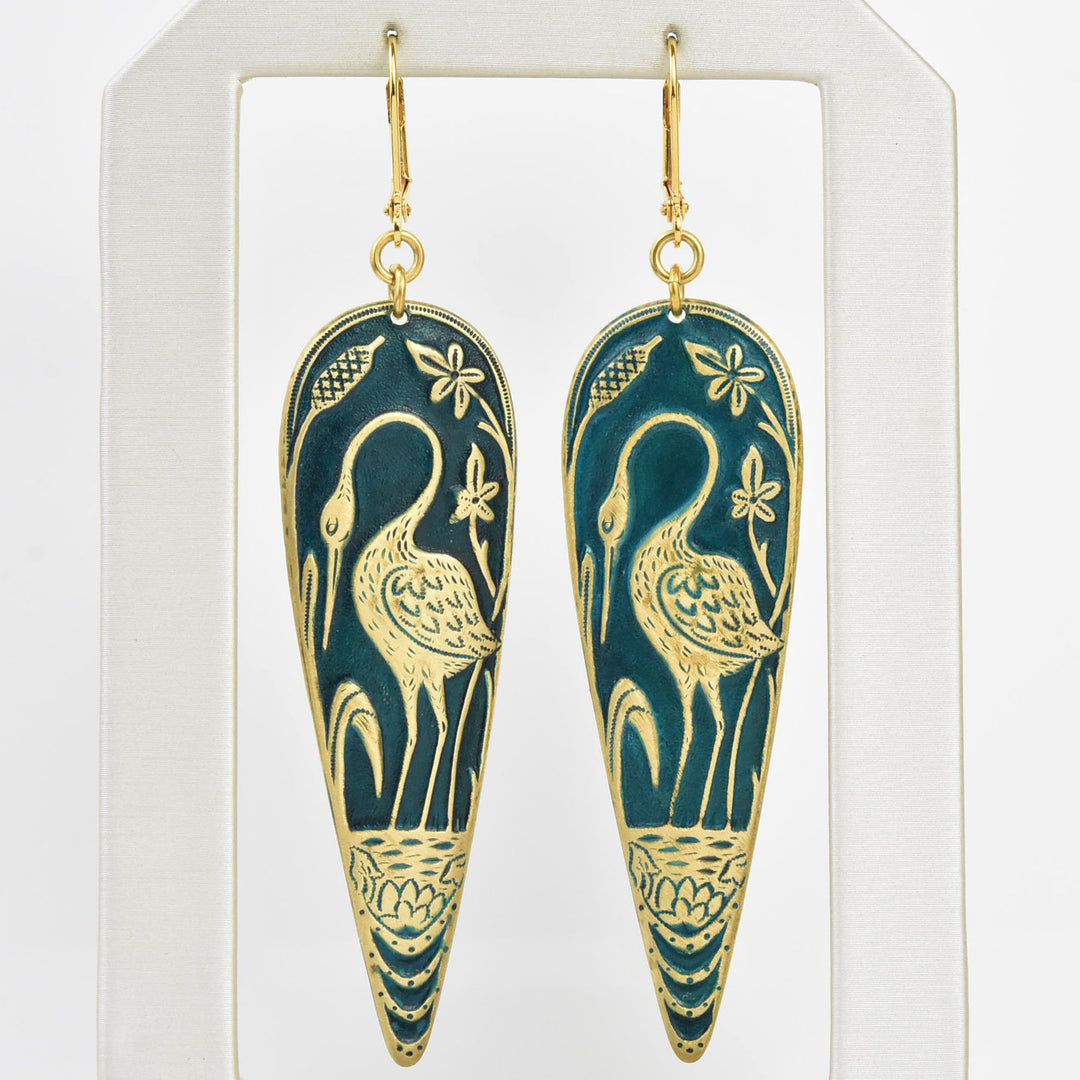 Teal Crane Earrings - Goldmakers Fine Jewelry