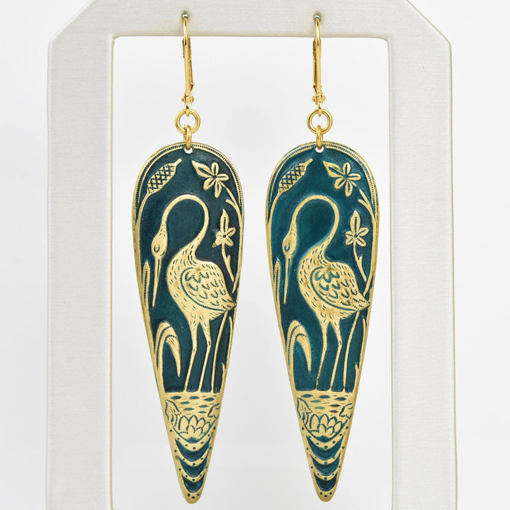 Teal Crane Earrings - Goldmakers Fine Jewelry