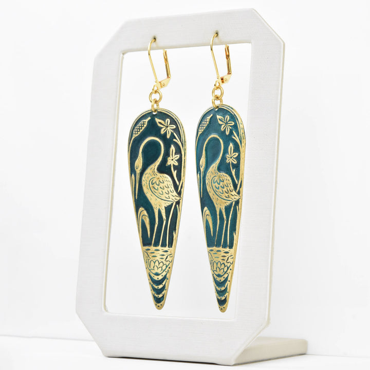 Teal Crane Earrings - Goldmakers Fine Jewelry