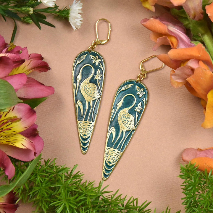 Teal Crane Earrings - Goldmakers Fine Jewelry