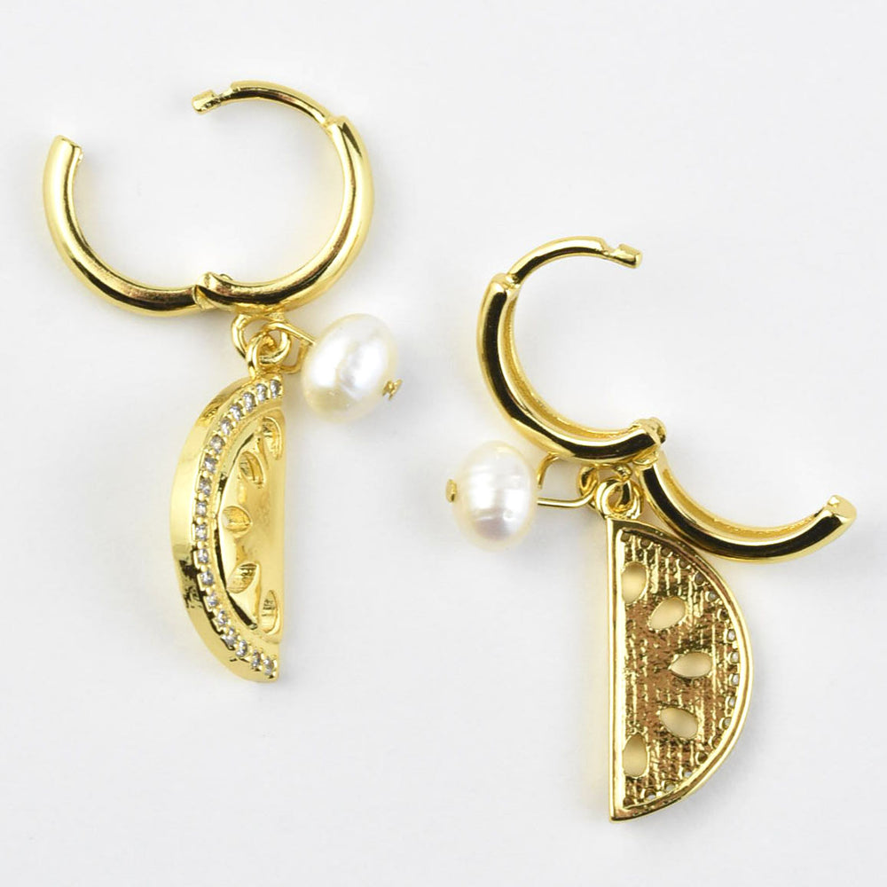 Watermelon Huggies with Pearl - Goldmakers Fine Jewelry