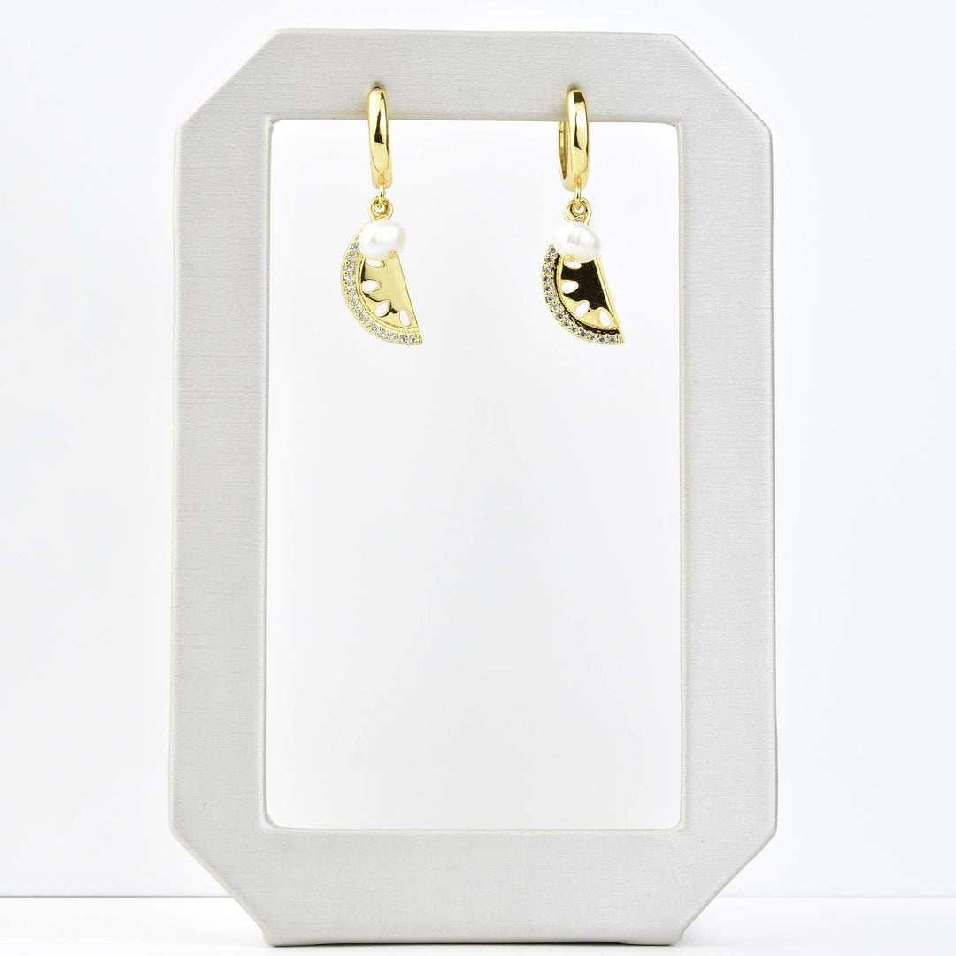 Watermelon Huggies with Pearl - Goldmakers Fine Jewelry