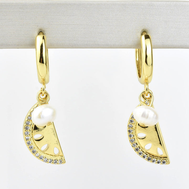 Watermelon Huggies with Pearl - Goldmakers Fine Jewelry