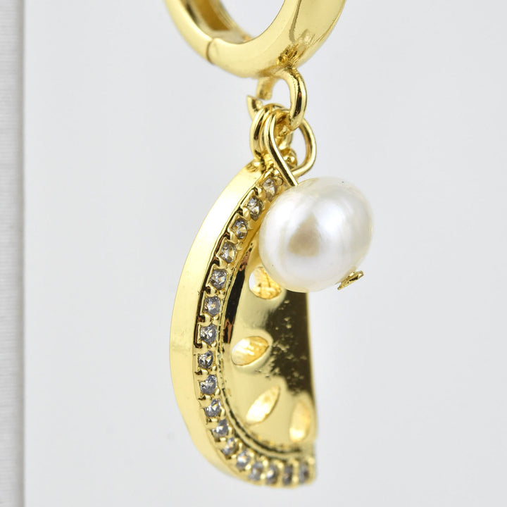 Watermelon Huggies with Pearl - Goldmakers Fine Jewelry