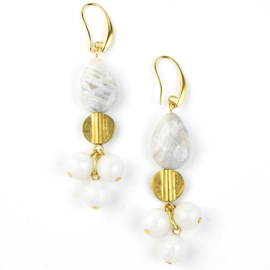 White Agate Cluster Earrings - Goldmakers Fine Jewelry