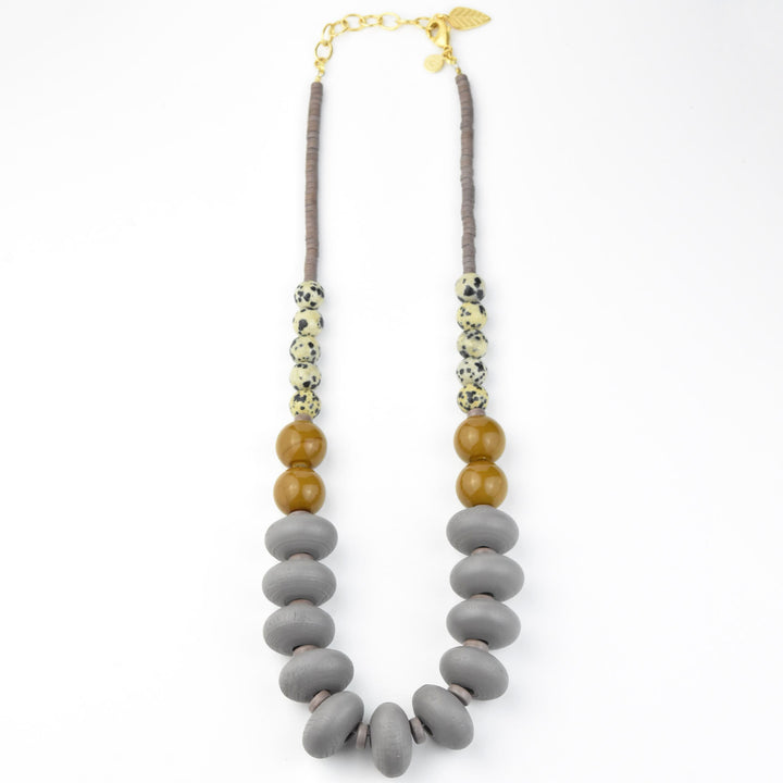 Dalmatian Jasper and Wood Beaded Necklace - Goldmakers Fine Jewelry