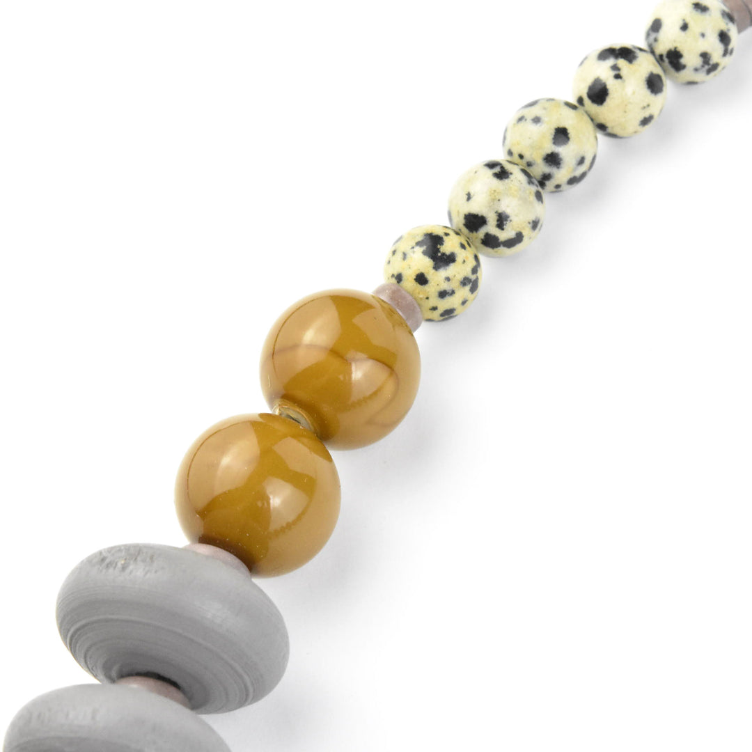 Dalmatian Jasper and Wood Beaded Necklace - Goldmakers Fine Jewelry