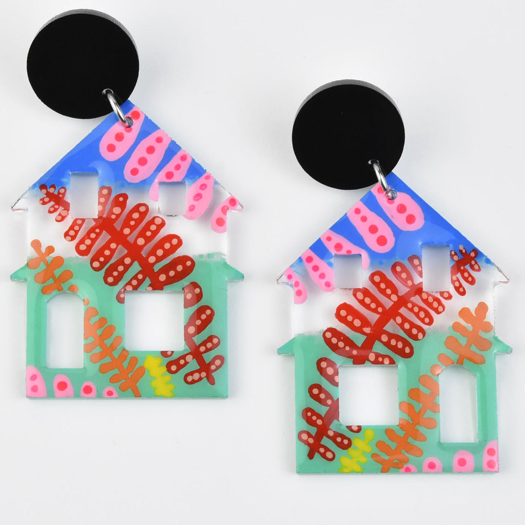Flower House Abstract Art Earrings - Goldmakers Fine Jewelry