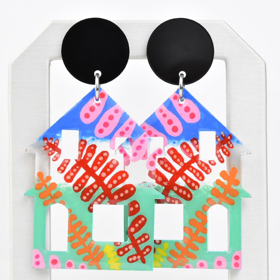 Flower House Abstract Art Earrings - Goldmakers Fine Jewelry