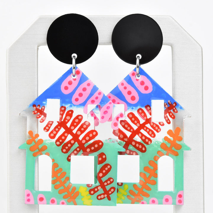 Flower House Abstract Art Earrings - Goldmakers Fine Jewelry