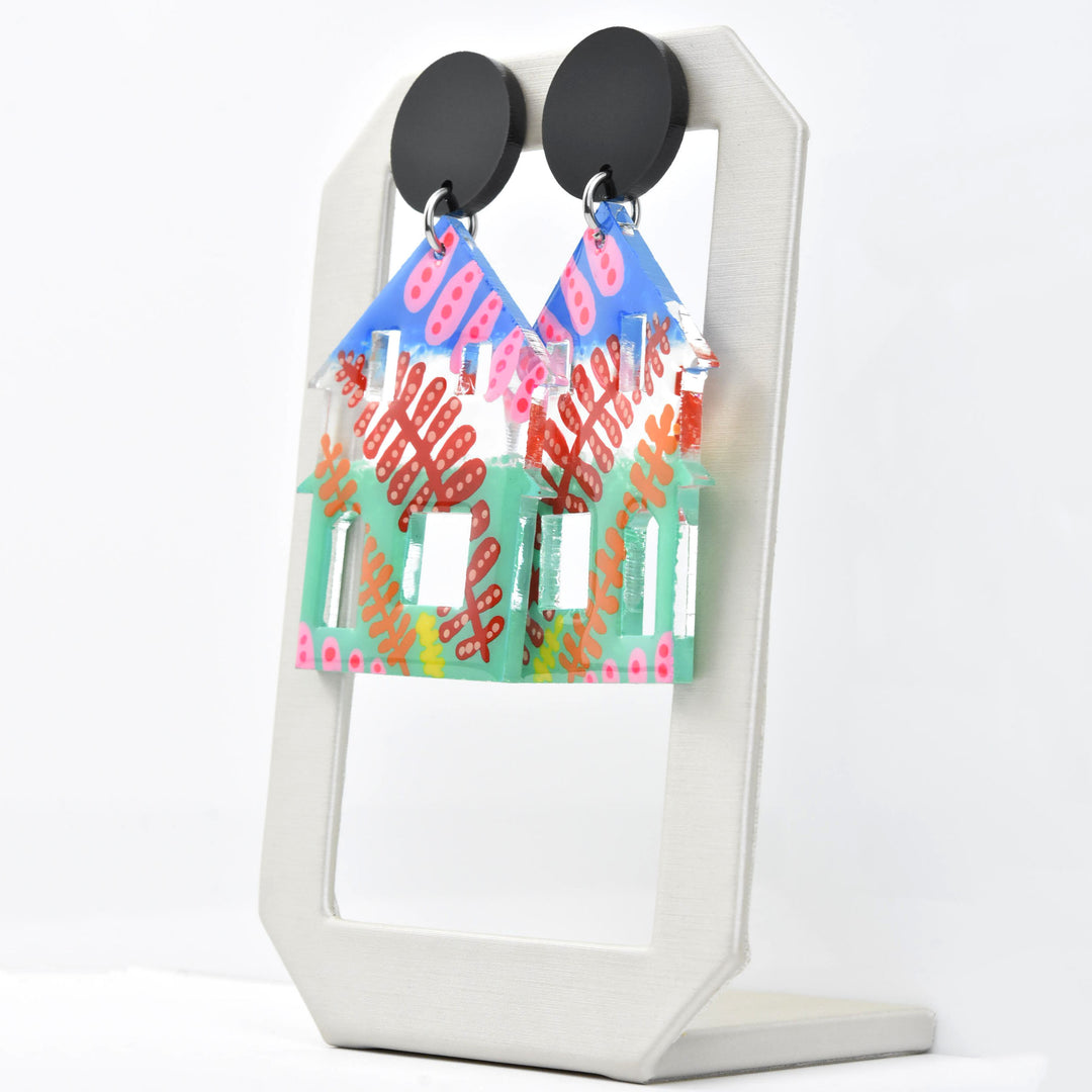 Flower House Abstract Art Earrings - Goldmakers Fine Jewelry