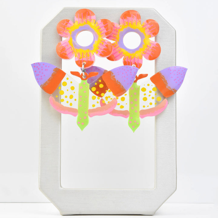 Mod Pastel Butterfly and Flower Earrings - Goldmakers Fine Jewelry