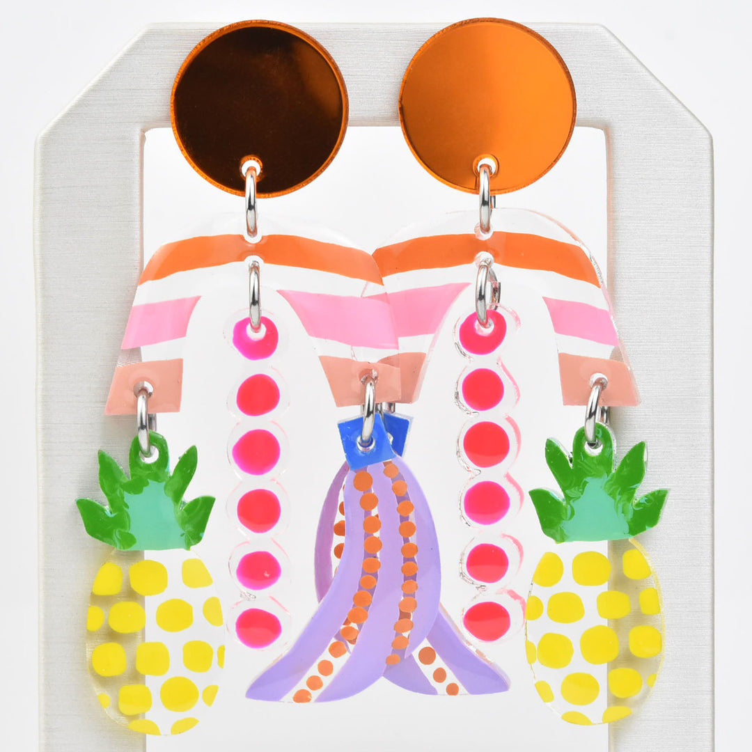 Neon Pineapple and Banana Earrings - Goldmakers Fine Jewelry