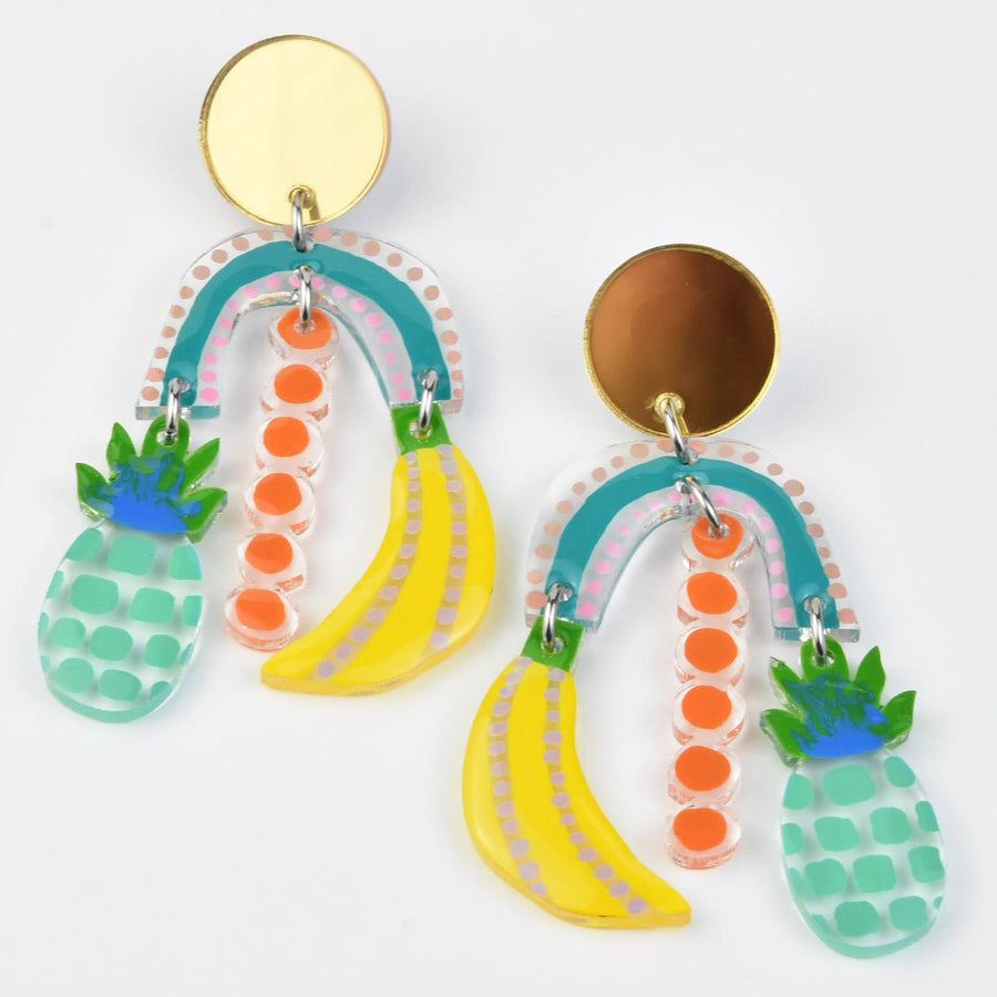 Pastel Pineapple and Banana Earrings - Goldmakers Fine Jewelry