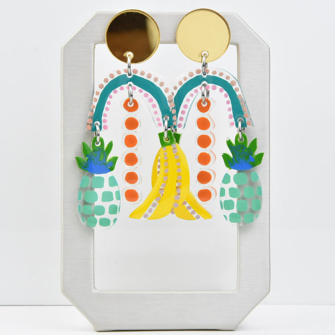Pastel Pineapple and Banana Earrings - Goldmakers Fine Jewelry