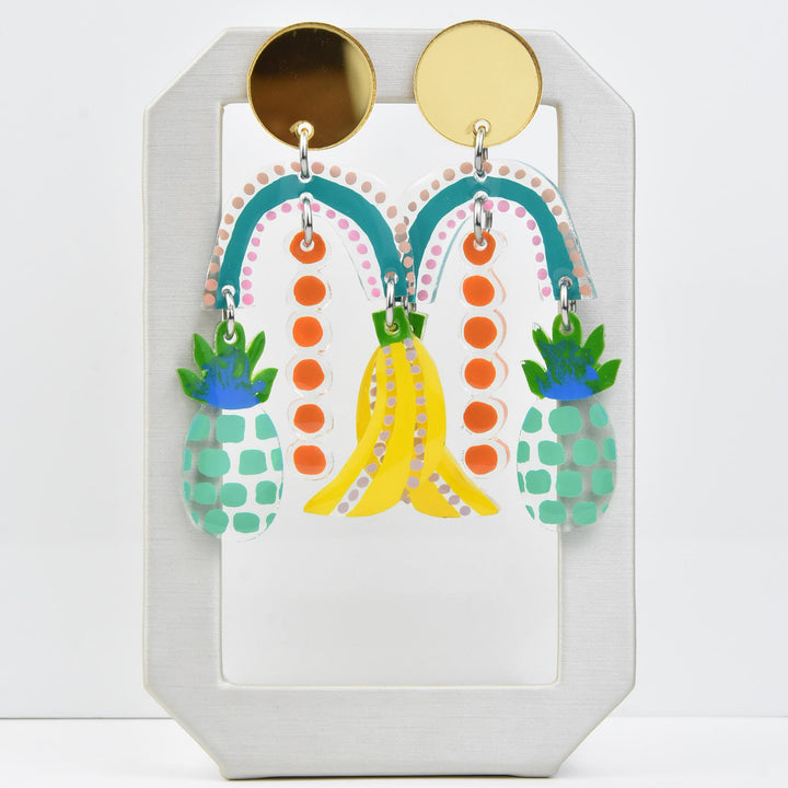 Pastel Pineapple and Banana Earrings - Goldmakers Fine Jewelry