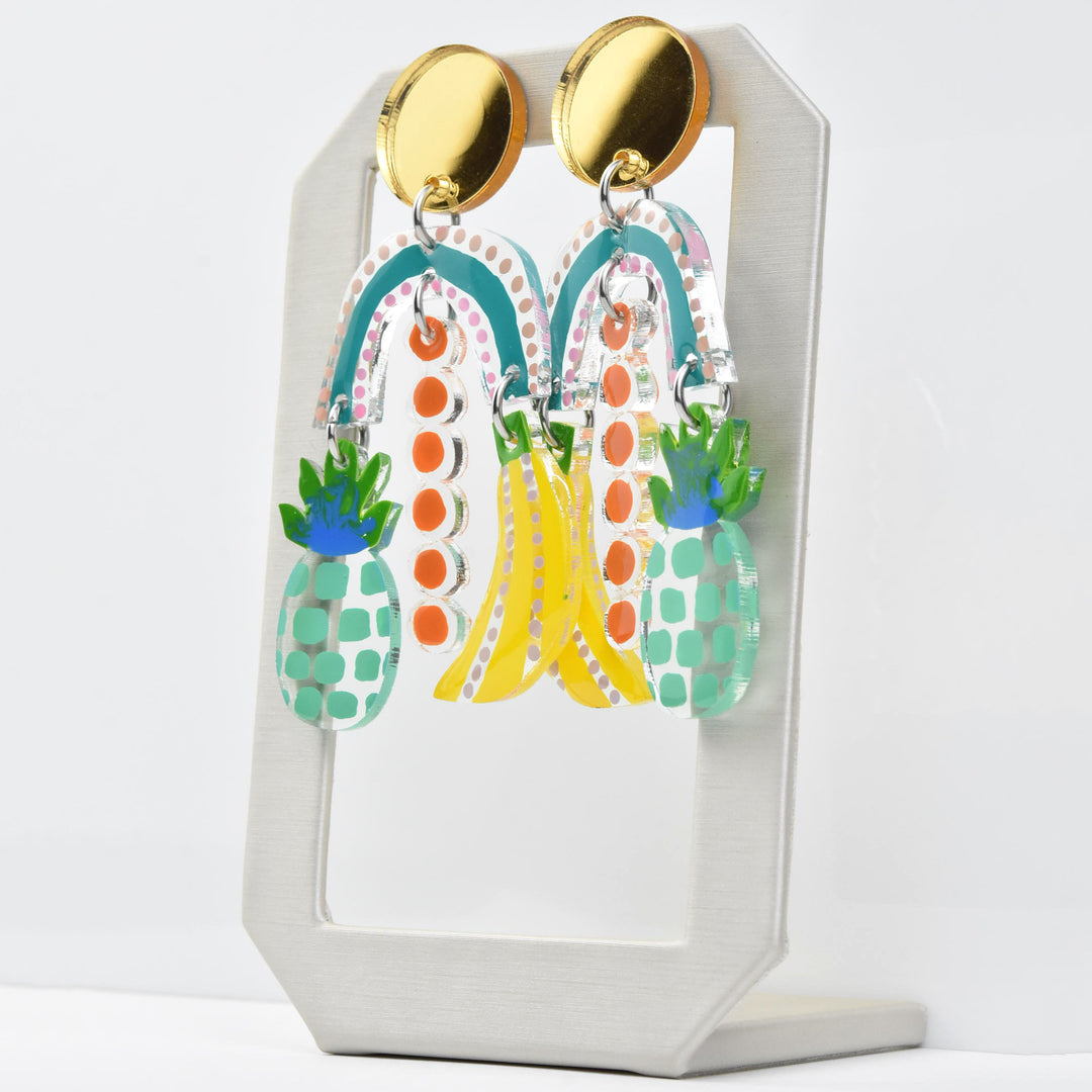 Pastel Pineapple and Banana Earrings - Goldmakers Fine Jewelry