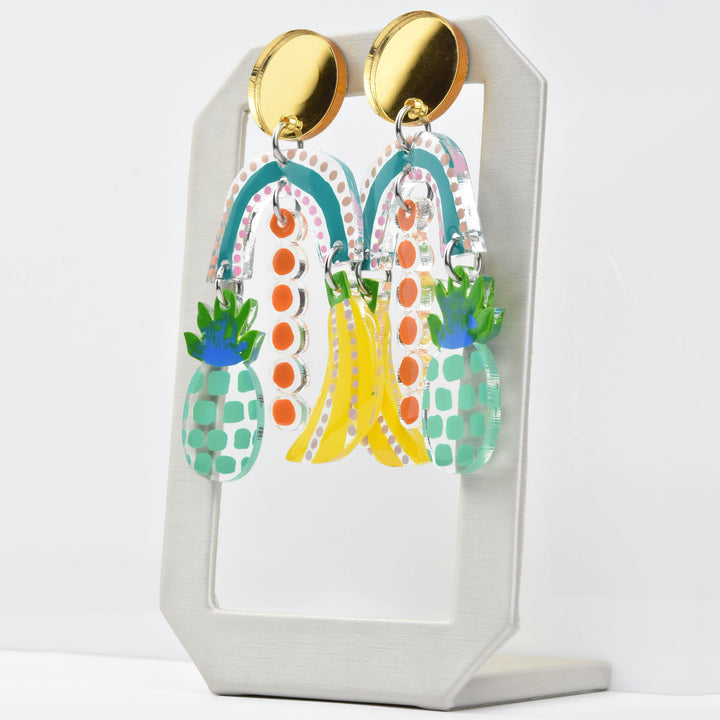 Pastel Pineapple and Banana Earrings - Goldmakers Fine Jewelry