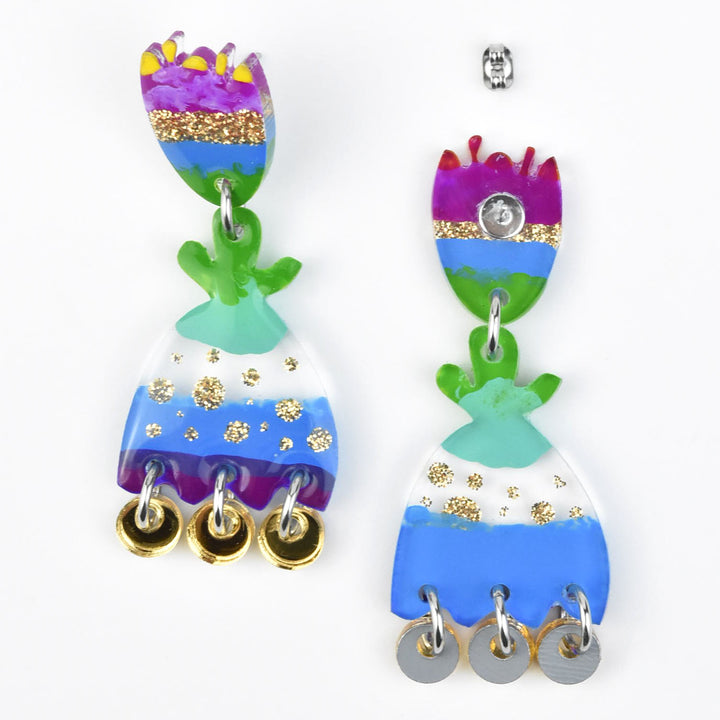 Purple and Blue Acrylic Tulip Earrings - Goldmakers Fine Jewelry