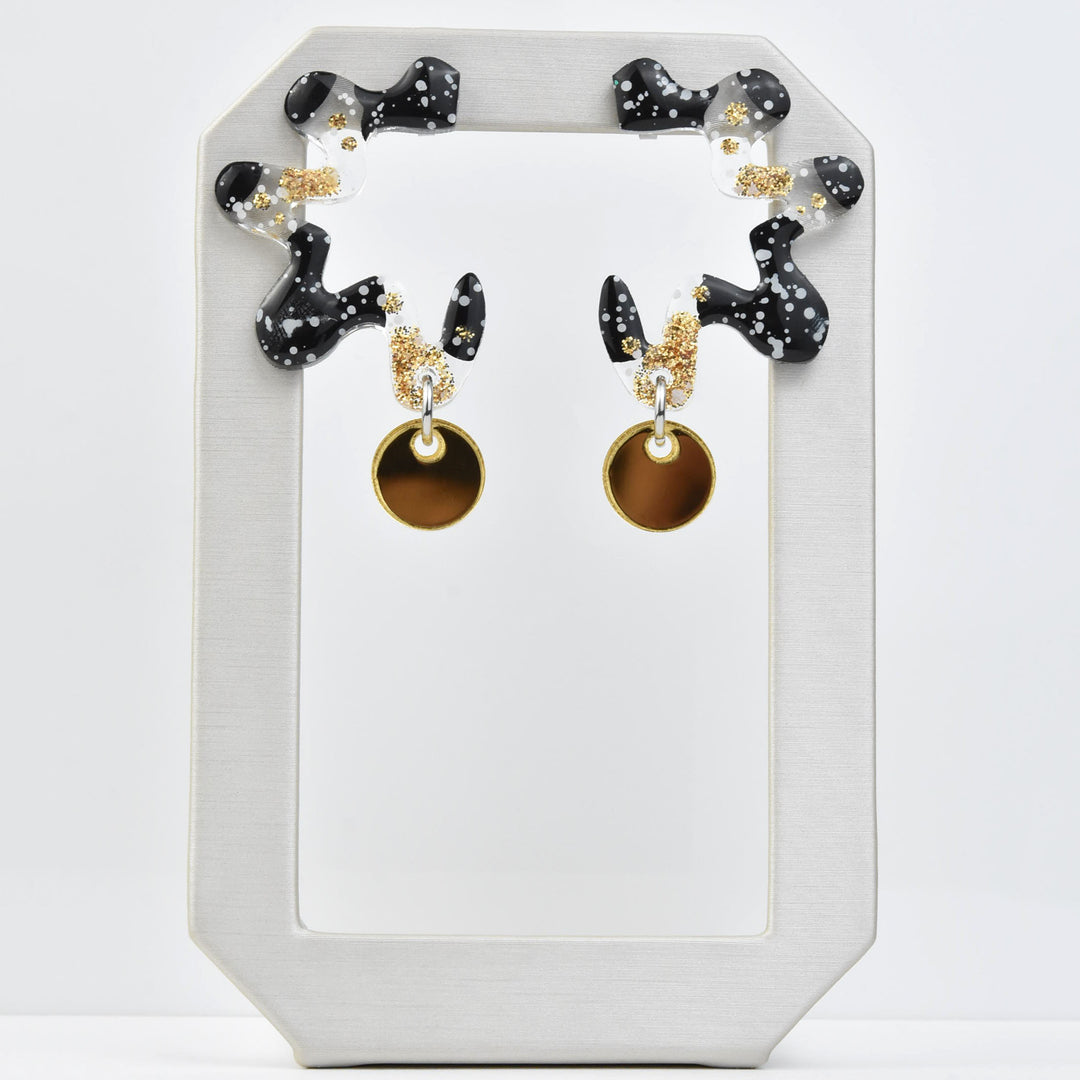 Squiggle Abstract Art Wavy Earrings, Black & Gold - Goldmakers Fine Jewelry