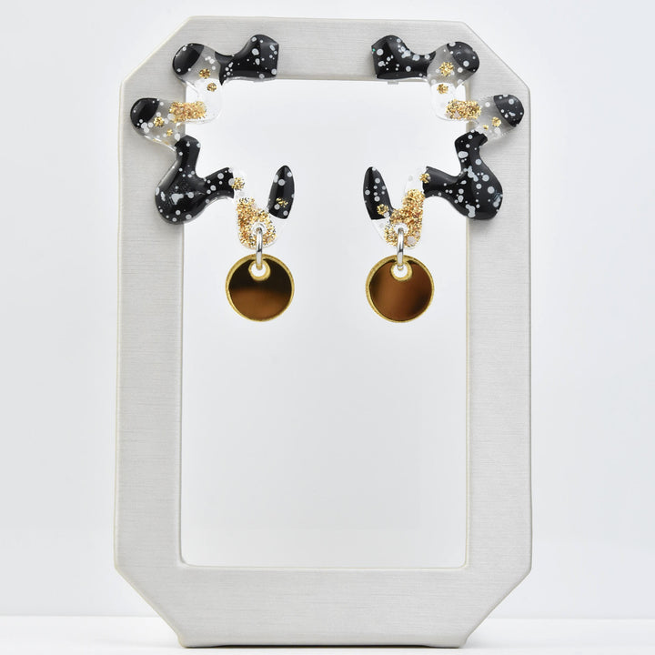 Squiggle Abstract Art Wavy Earrings, Black & Gold - Goldmakers Fine Jewelry