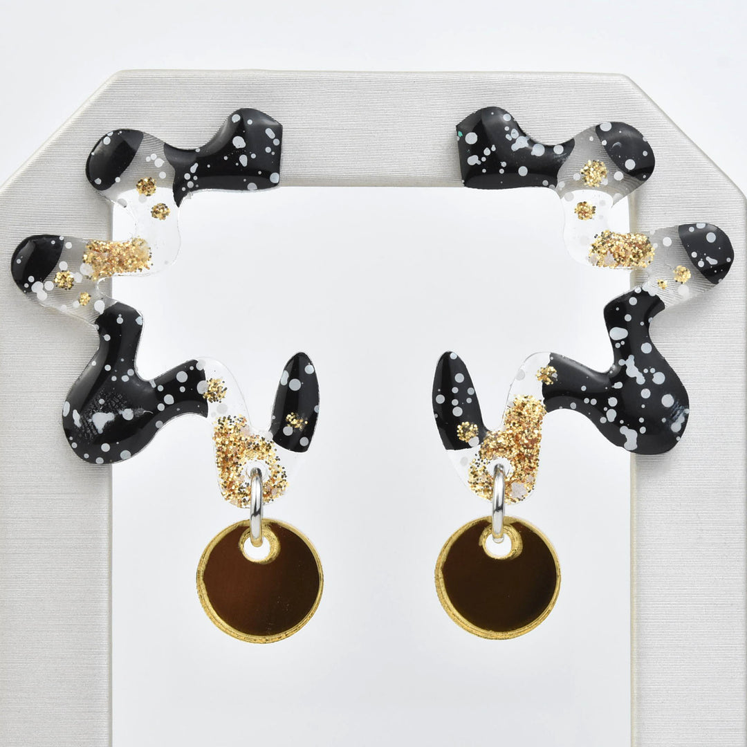 Squiggle Abstract Art Wavy Earrings, Black & Gold - Goldmakers Fine Jewelry