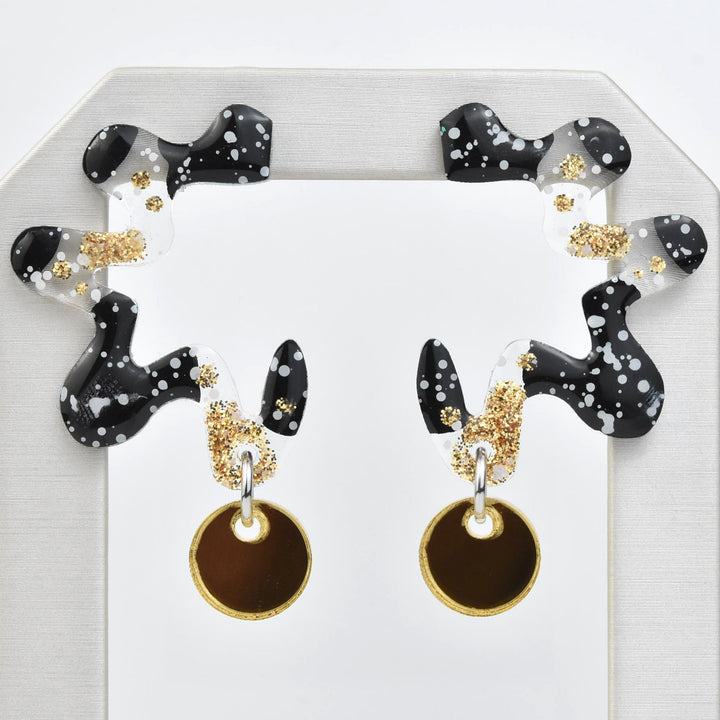 Squiggle Abstract Art Wavy Earrings, Black & Gold - Goldmakers Fine Jewelry