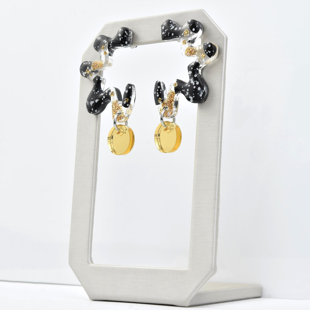 Squiggle Abstract Art Wavy Earrings, Black & Gold - Goldmakers Fine Jewelry