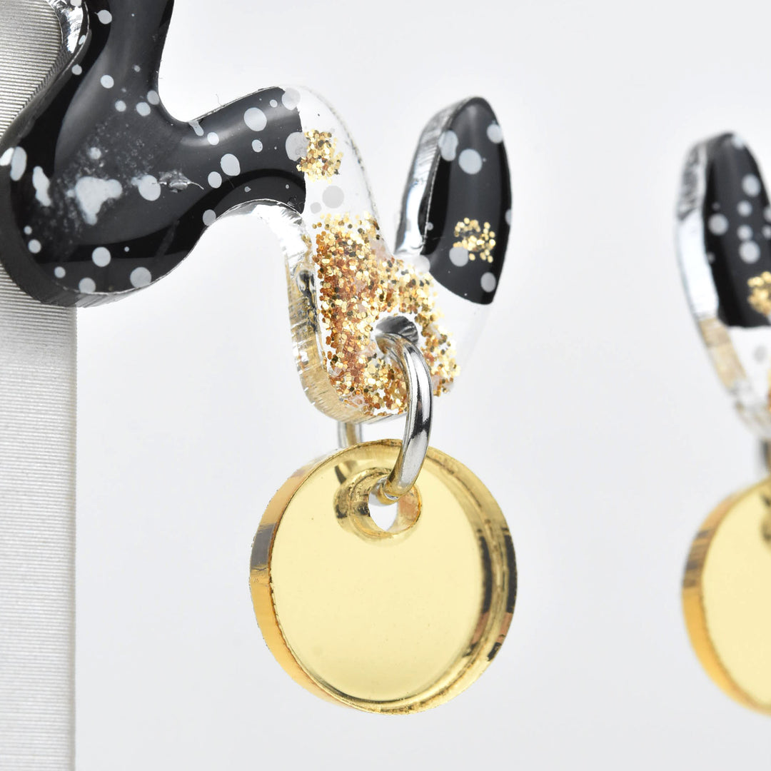 Squiggle Abstract Art Wavy Earrings, Black & Gold - Goldmakers Fine Jewelry