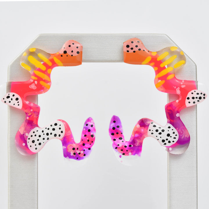 Squiggle Abstract Art Doodle Earrings, Pink & Orange - Goldmakers Fine Jewelry