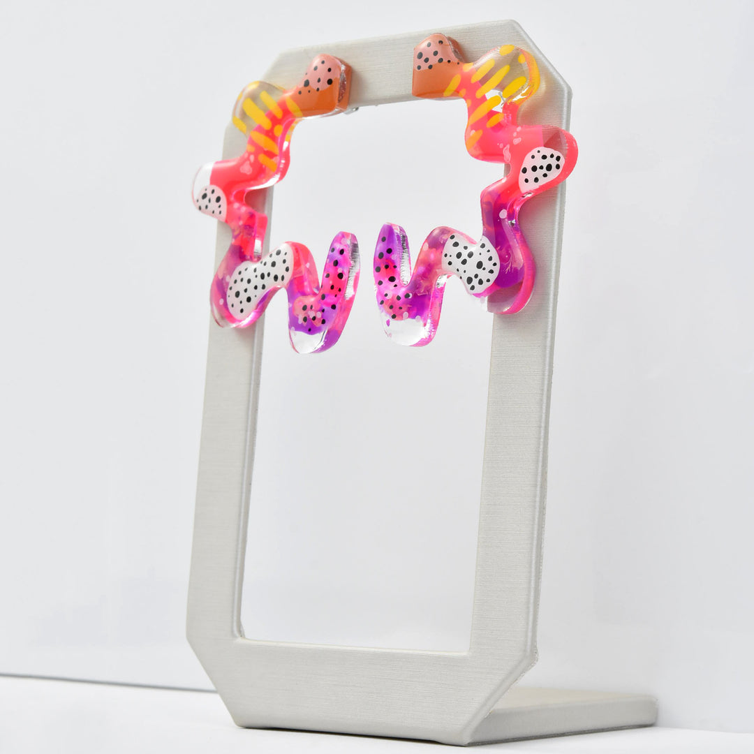 Squiggle Abstract Art Doodle Earrings, Pink & Orange - Goldmakers Fine Jewelry