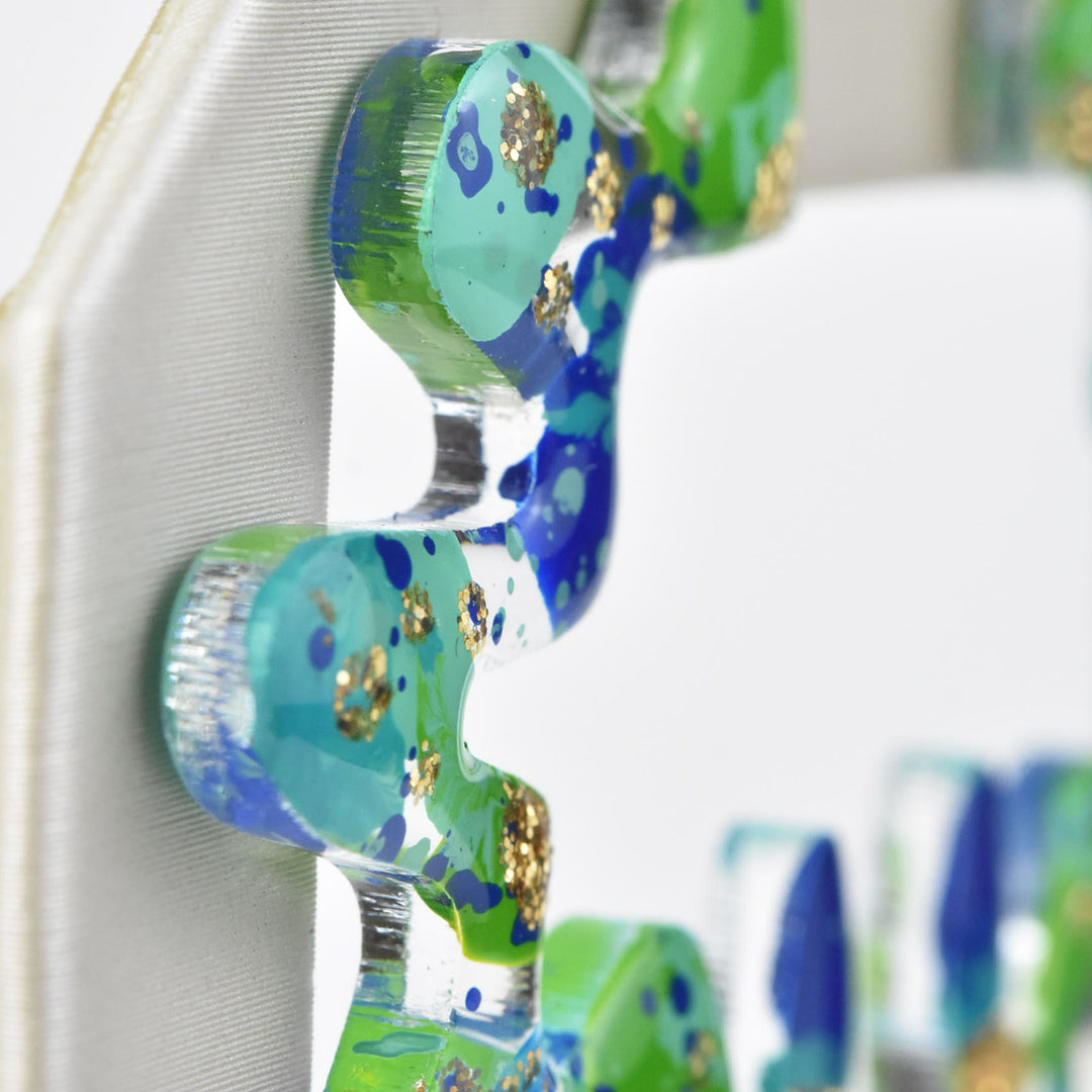 Squiggle Abstract Art Wavy Earrings, Blue & Green - Goldmakers Fine Jewelry