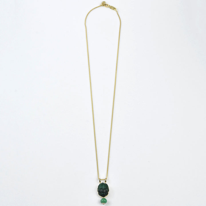 Malachite Scarab and Emerald Melon Necklace in Gold - Goldmakers Fine Jewelry