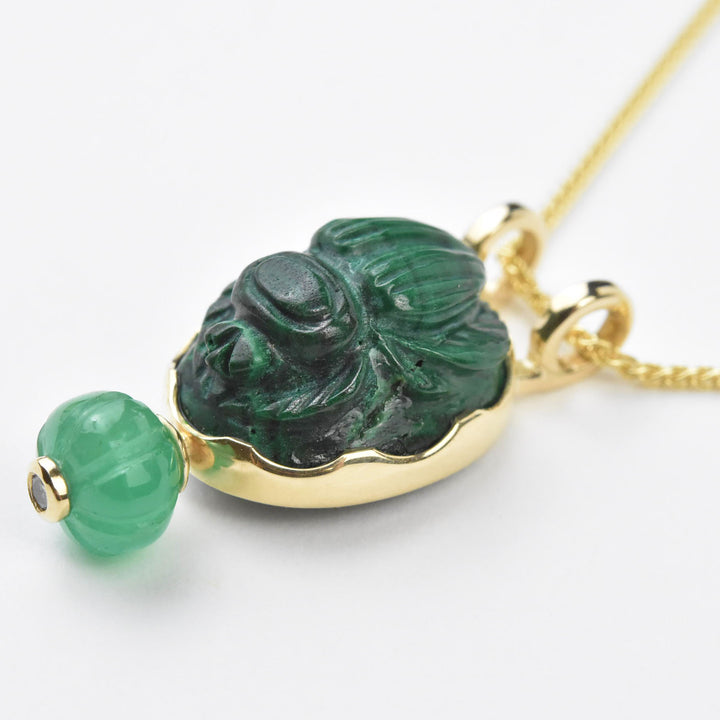 Malachite Scarab and Emerald Melon Necklace in Gold - Goldmakers Fine Jewelry