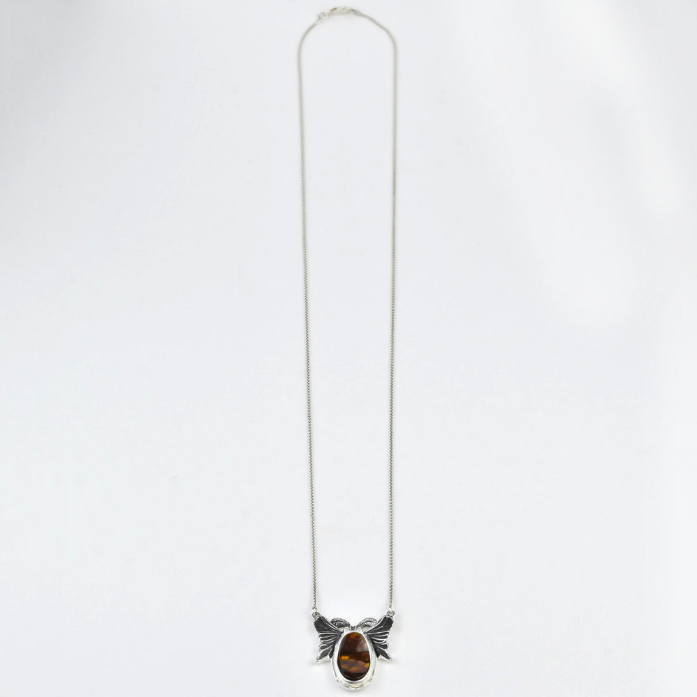 Fire Agate Luna Moth Necklace - Goldmakers Fine Jewelry