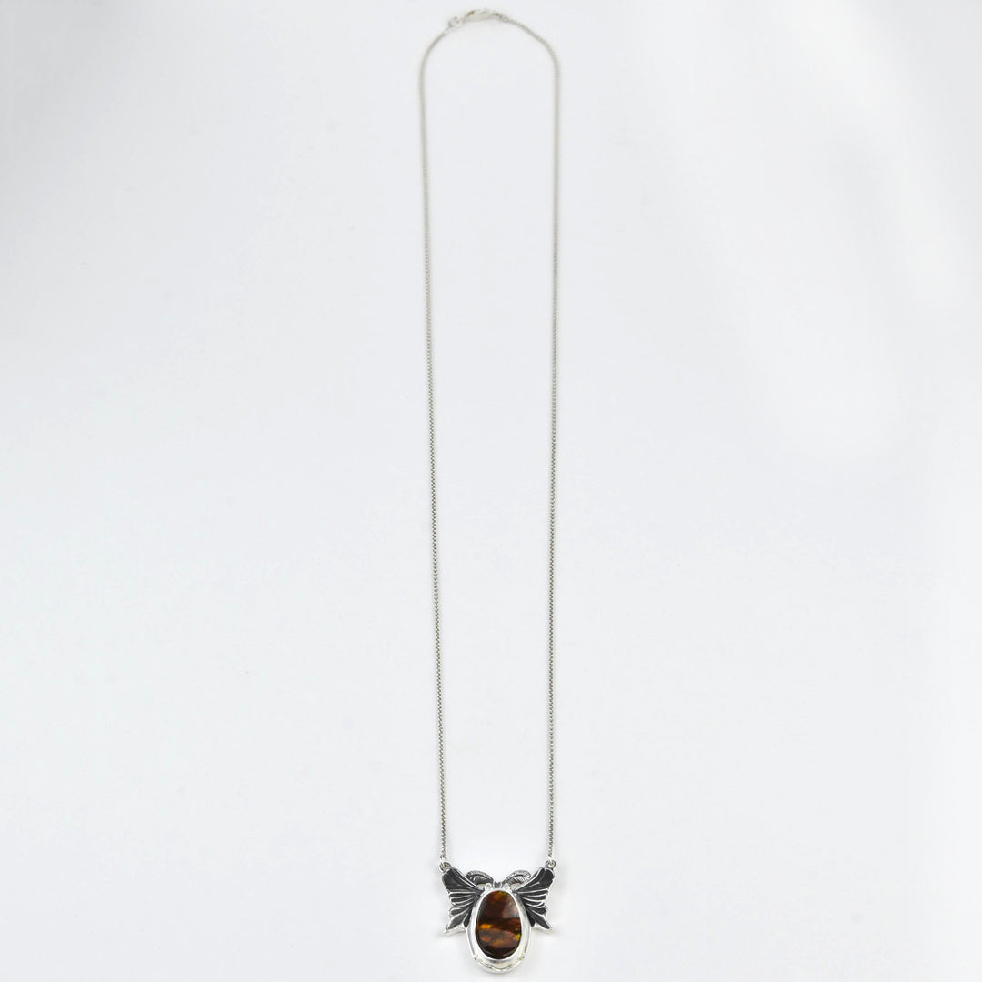 Fire Agate Luna Moth Necklace - Goldmakers Fine Jewelry