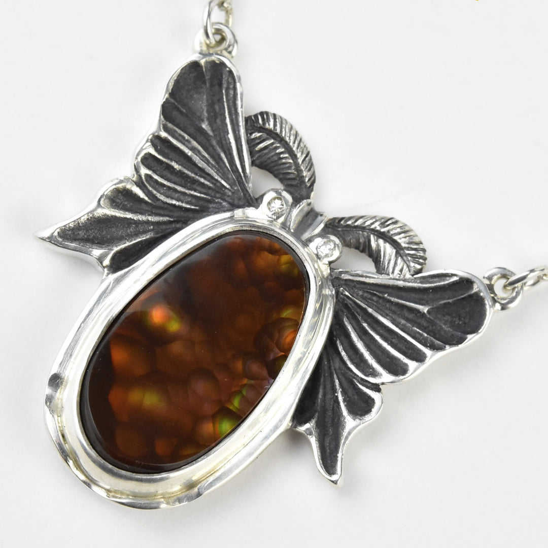 Fire Agate Luna Moth Necklace - Goldmakers Fine Jewelry