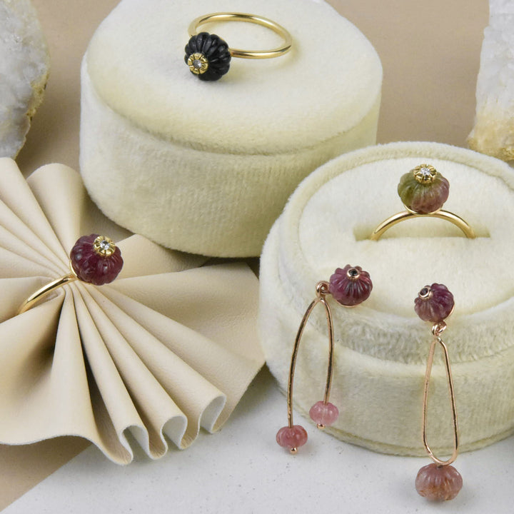 Watermelon Tourmaline Melon Ring in 14k Gold - Goldmakers Fine Jewelry