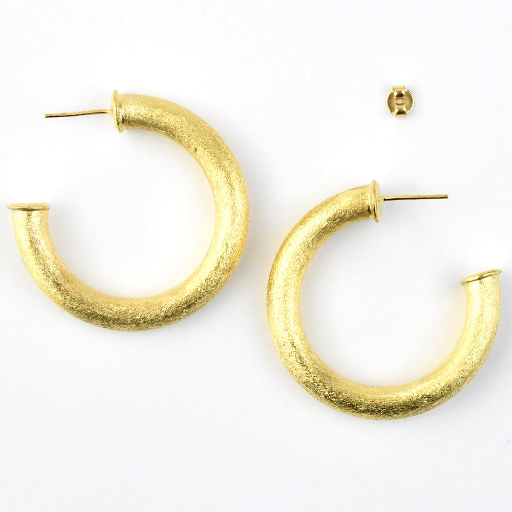 Small Round Textured Gold Tone Hoops - Goldmakers Fine Jewelry
