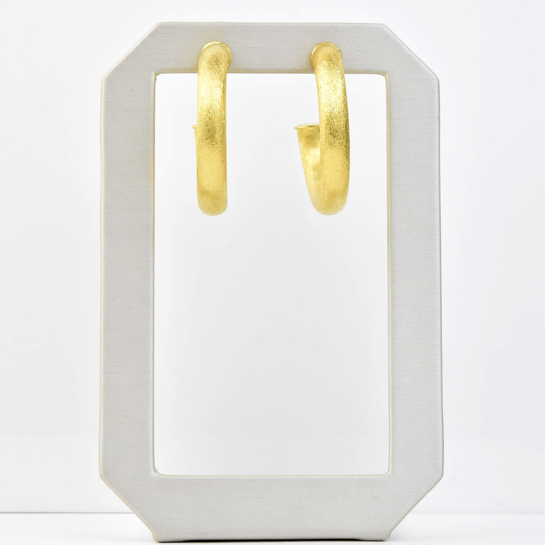 Small Round Textured Gold Tone Hoops - Goldmakers Fine Jewelry