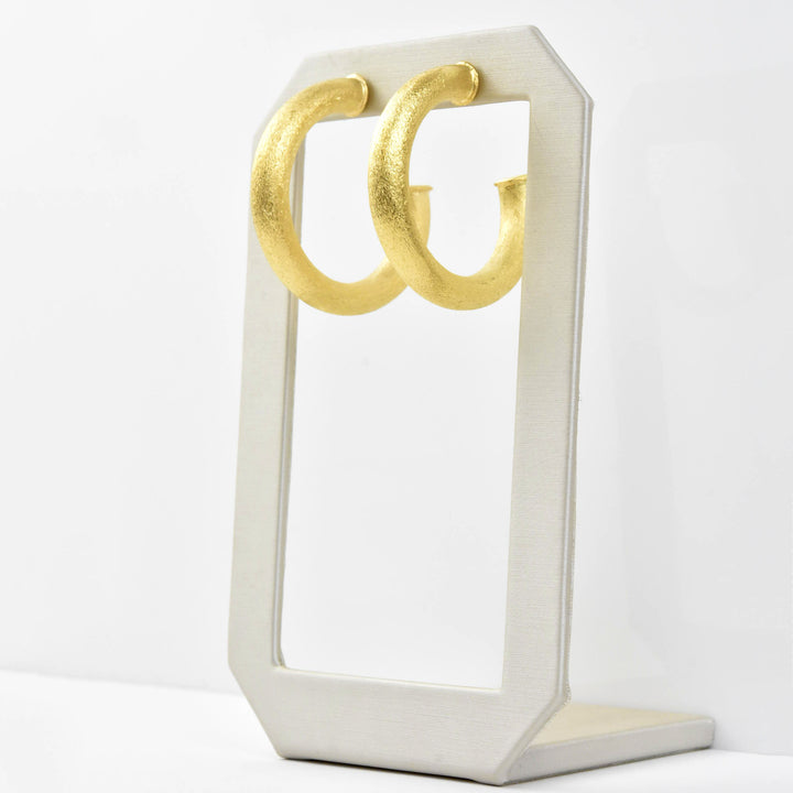 Small Round Textured Gold Tone Hoops - Goldmakers Fine Jewelry