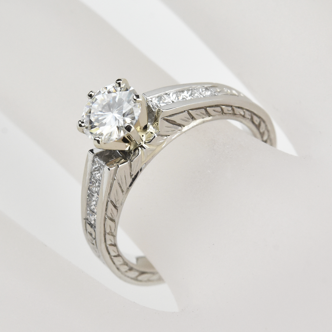 Moissanite and Platinum Engagement Ring - Goldmakers Fine Jewelry