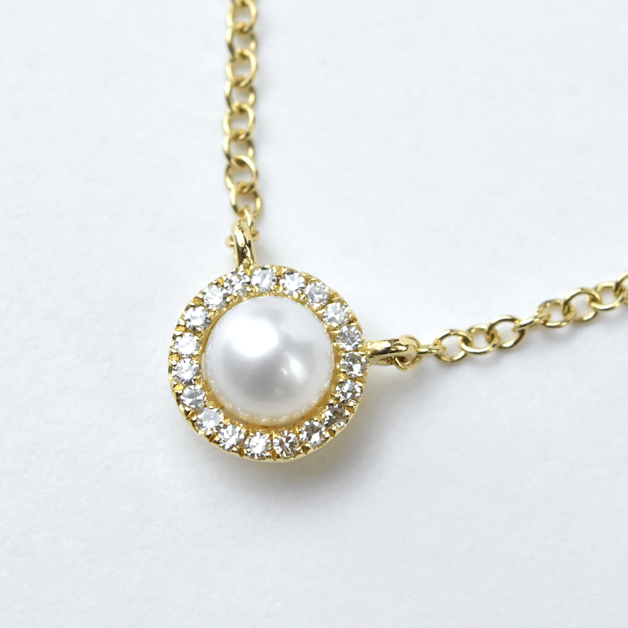 Pearl and Diamond Halo Necklace - Goldmakers Fine Jewelry