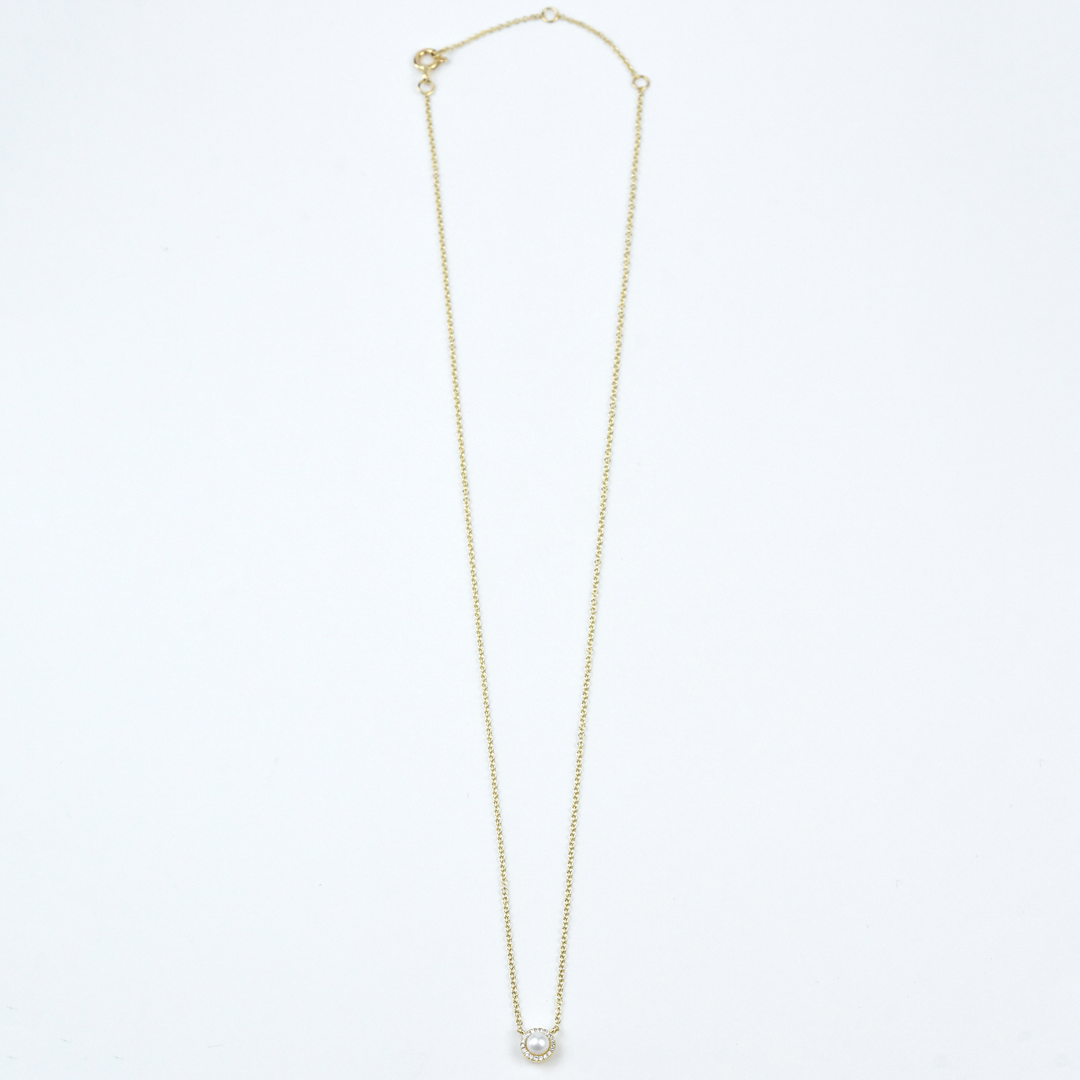 Pearl and Diamond Halo Necklace - Goldmakers Fine Jewelry