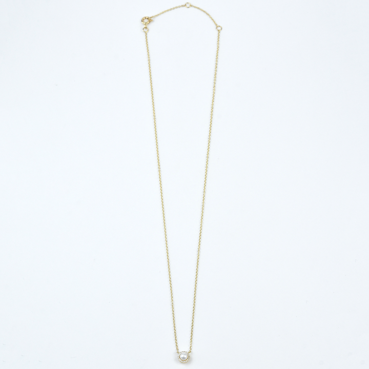 Pearl and Diamond Halo Necklace - Goldmakers Fine Jewelry