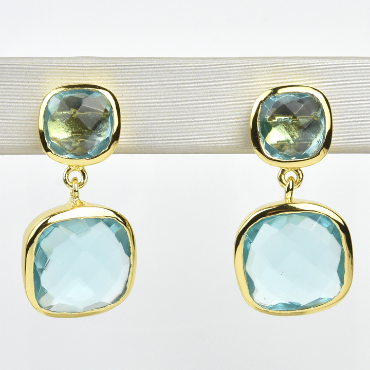 Cushion Cut Blue Topaz Drops - Goldmakers Fine Jewelry